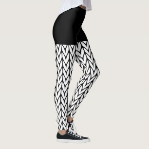 Black and White Knitting Motif Style Decor on Leggings