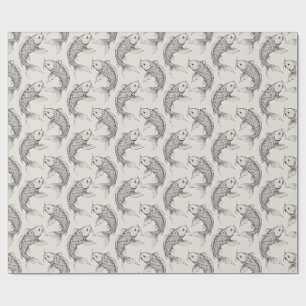Black and white Koi fish Japanese Wrapping Paper