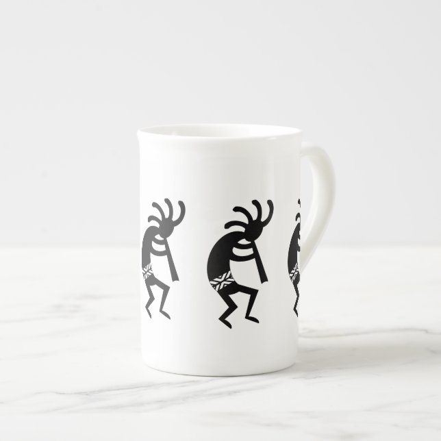 Black And White Kokopelli Southwest Bone China Mug (Front Right)