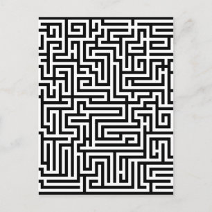 Black and white labyrinth maze postcard