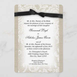 Black and White Lace and Bow Wedding Invitation