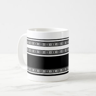 Black and white lace braid and horizontal stripes  coffee mug