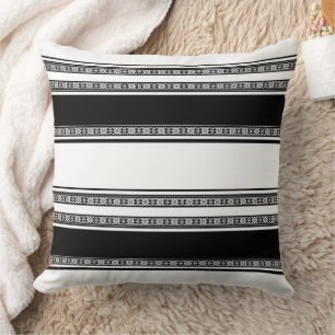 Black and white lace braid and horizontal stripes  cushion