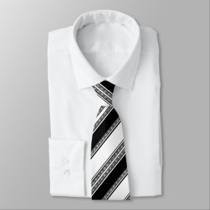 Black and white lace braid and horizontal stripes  tie