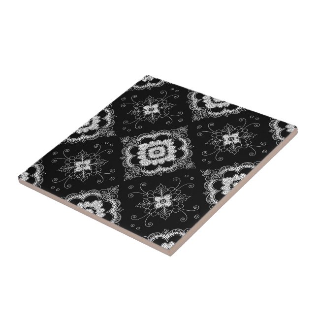 Black and white lace decorative pattern tile (Side)