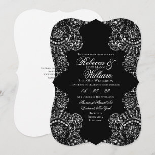 Black and White Lace Elegant Gothic Wedding Invitation