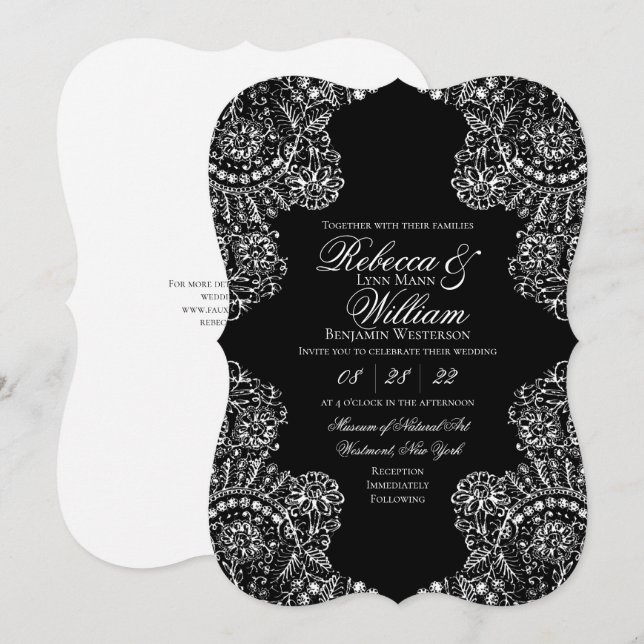 Black and White Lace Elegant Gothic Wedding Invitation (Front/Back)