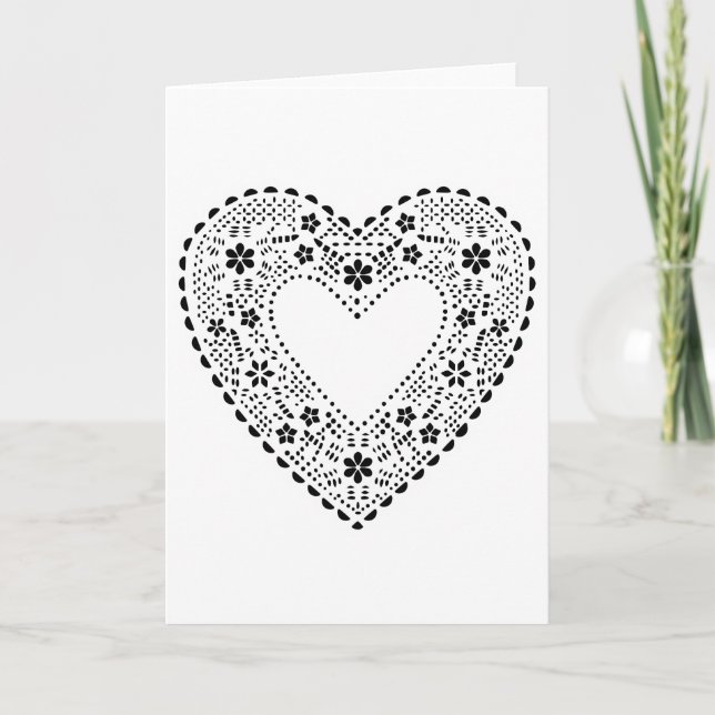 Black and White Lace Heart Holiday Card (Front)
