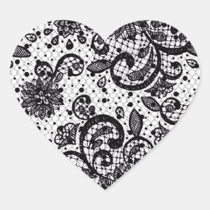 Black and White Lace Heart Sticker