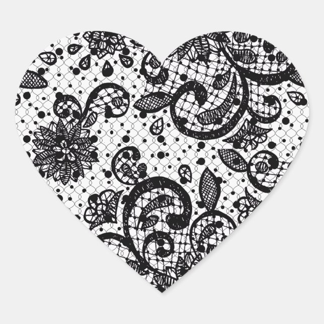 Black and White Lace Heart Sticker (Front)
