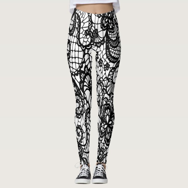 Black and White Lace Leggings STAND OUT (Front)