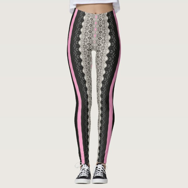 Black and White Lace Panels with Pink Leggings (Front)