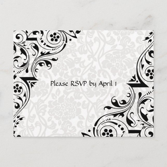 Black and White Lace RSVP Invitation Postcard (Front)