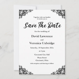 Black and White Lace Save The Date Invitation