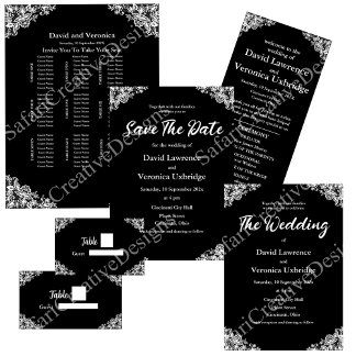 Black and White Lace Save The Date Invitation