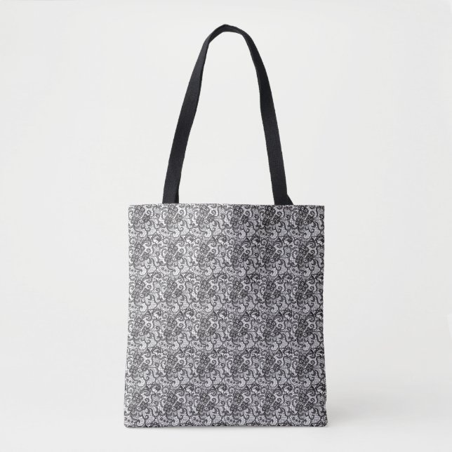 Black and White Lace Tote Bag (Front)
