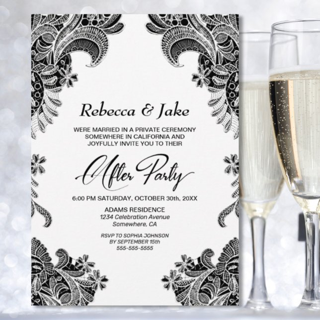 Black and White Lace Wedding After Party Invitation (Creator Uploaded)