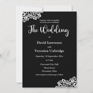 Black and White Lace Wedding Invitation