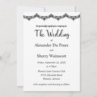 Black and white lace wedding invitations