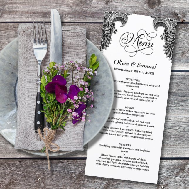 Black and White Lace Wedding Menu (Creator Uploaded)