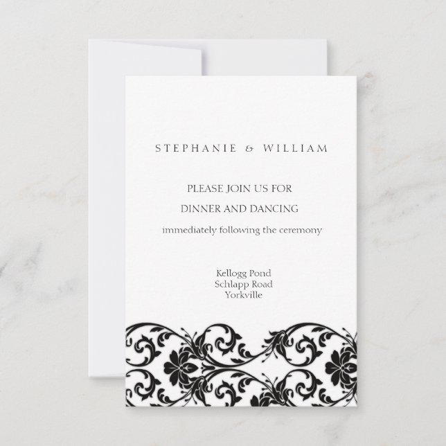 Black and White Lace Wedding Reception Card (Front)