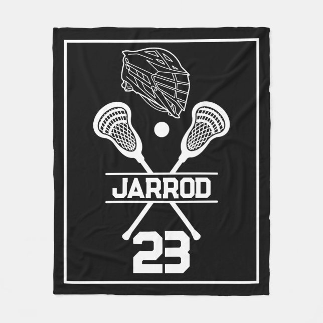 Black and White Lacrosse Player Number Sports Fleece Blanket (Front)