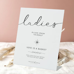 Black And White  Ladies Bathroom Basket Wedding Pedestal Sign