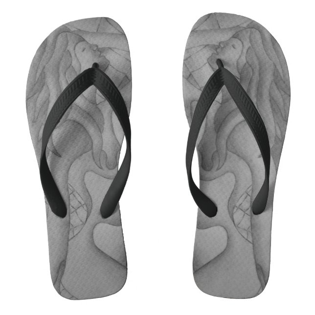 black and white lady posing abstract modern art flip flops (Footbed)