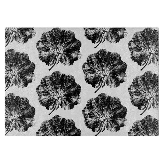 Black and White Lady's Mantle Leaf Print Pattern Cutting Board (Front)