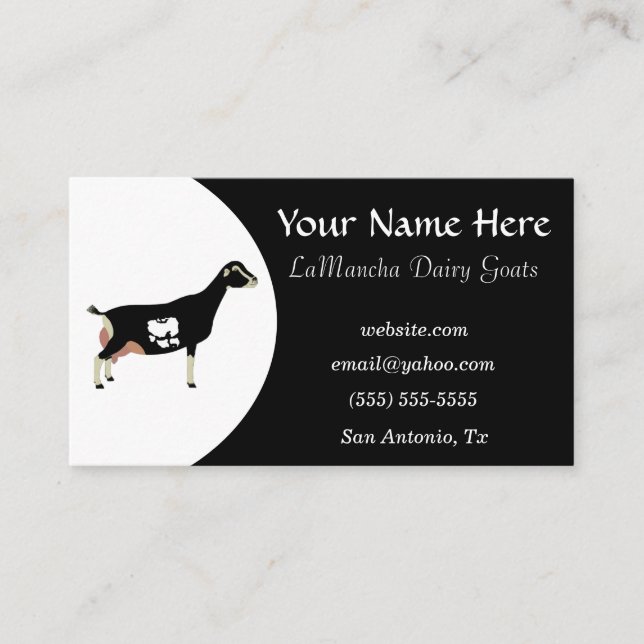 Black and White LaMancha Dairy Goat Business Card (Front)