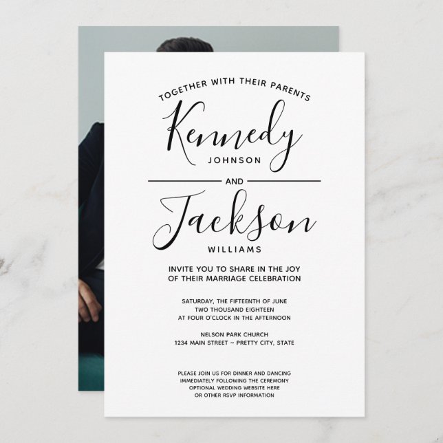 Black and White Large Calligraphy - Photo Wedding Invitation (Front/Back)