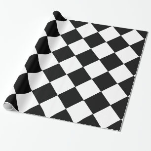 Black and White Large Chequerboard Diamond Pattern Wrapping Paper