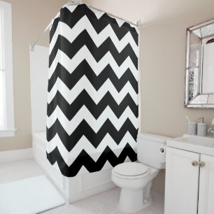 Black and White Large Chevron Pattern Shower Curtain