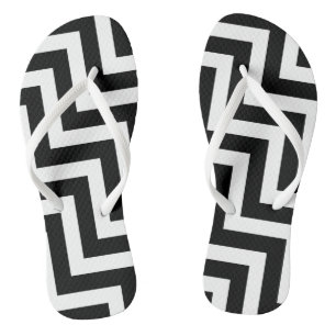Black and White Large Diagonal Chevron Stripes Flip Flops