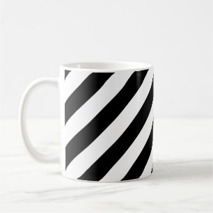 Black and White Large Diagonal Stripes Pattern Coffee Mug
