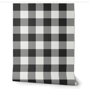 Black and White Large Gingham Check Plaid Wallpaper