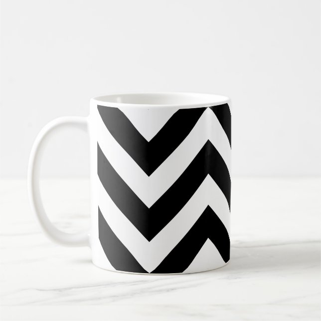 Black and White Large Horizontal Chevron Pattern Coffee Mug (Left)