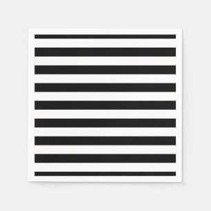 Black and White Large Horizontal Stripes Paper Napkin