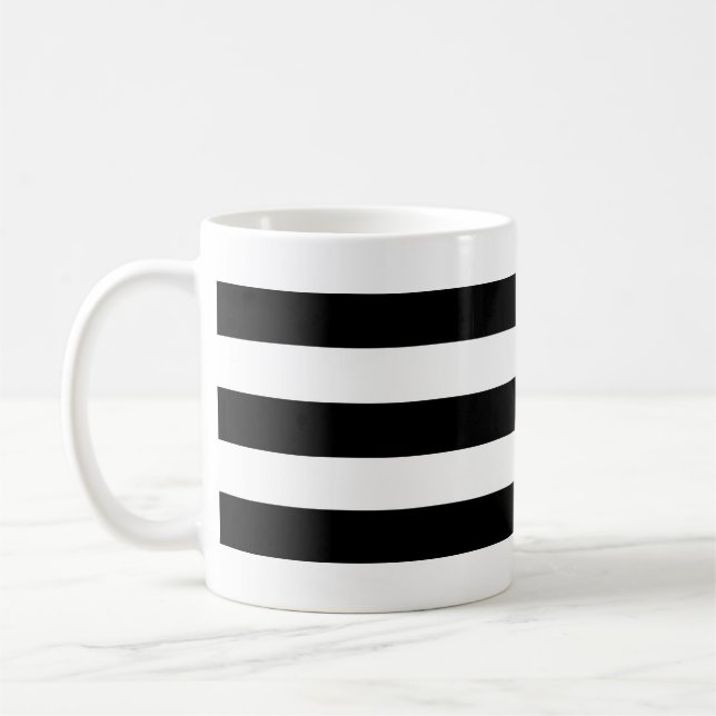Black and White Large Horizontal Stripes Pattern Coffee Mug (Left)