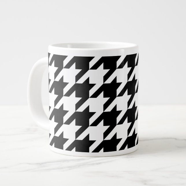 Black and White Large Houndstooth Pattern Large Coffee Mug (Front Left)