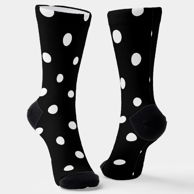Black And White Large Polka Dots Socks (Angled)