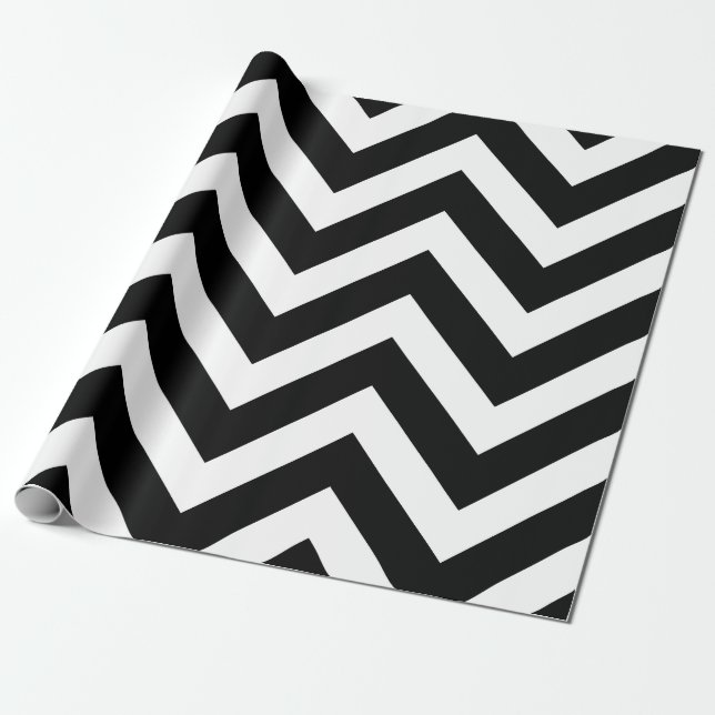 Black and White Large Size Chevron Stripes Wrapping Paper (Unrolled)