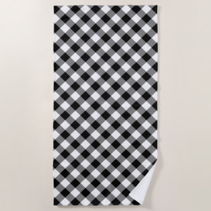 Black and White Large Size Diagonal Gingham Checks Beach Towel