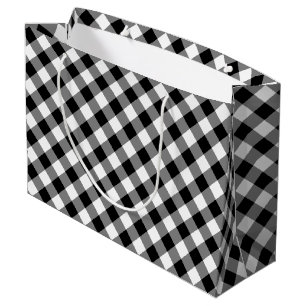 Black and White Large Size Diagonal Gingham Checks Gift Bag