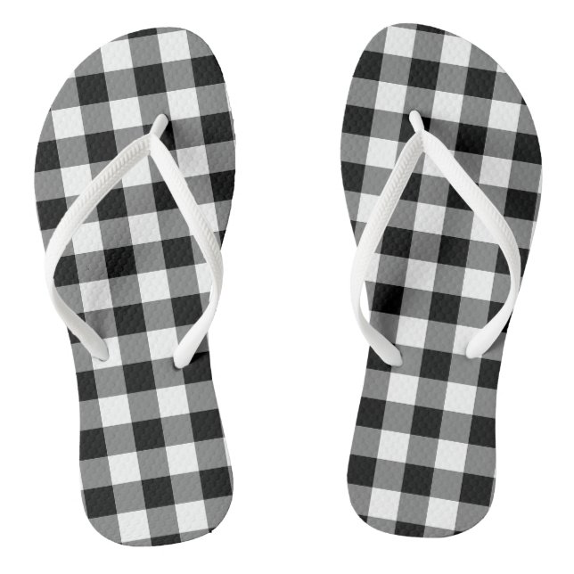 Black and White Large Size Gingham Checks Flip Flops (Footbed)