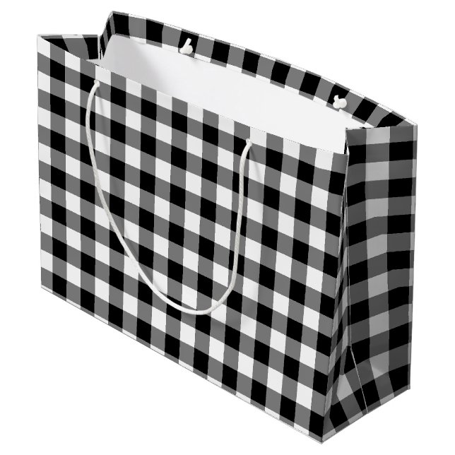 Black and White Large Size Gingham Checks Gift Bag (Back Angled)