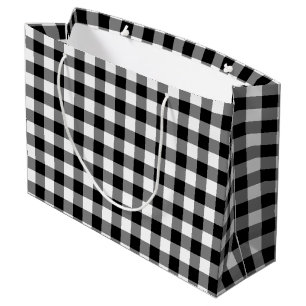 Black and White Large Size Gingham Checks Large Gift Bag