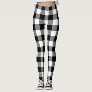 Black and White Large Size Gingham Checks Leggings