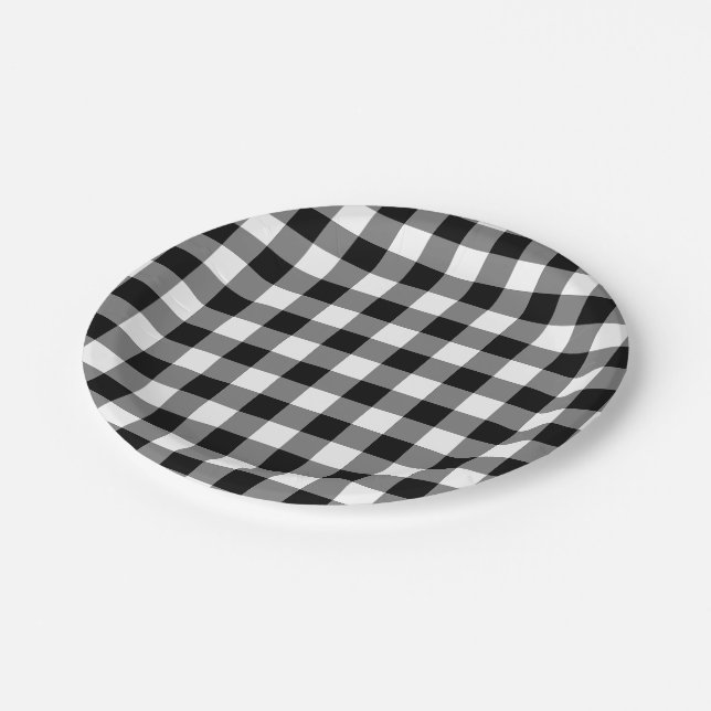 Black and White Large Size Gingham Checks Paper Plate (Angled)
