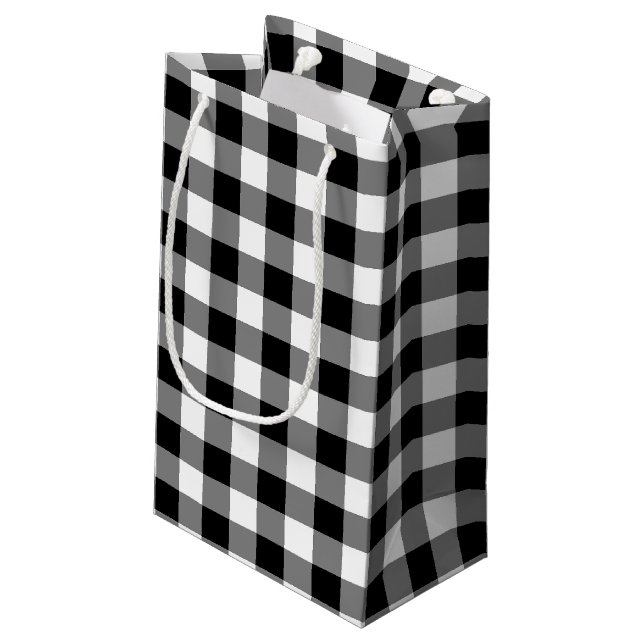 Black and White Large Size Gingham Checks Small Gift Bag (Back Angled)